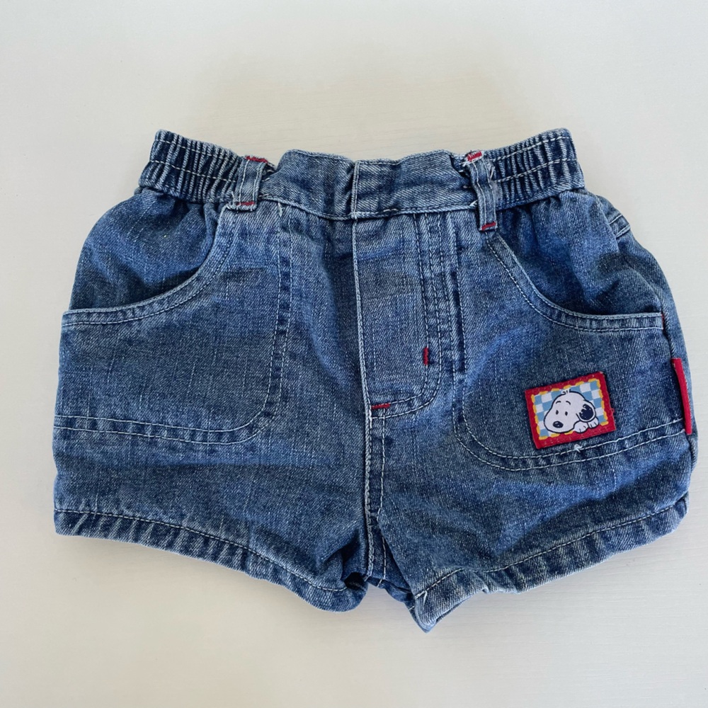 Peanuts Blue Denim Kids Shorts with Cartoon Patch